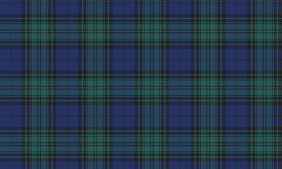 Plaid fabric pattern, blue, green, black, modern seamless distinctive for textiles, and for designing clothes, skirts, pants or decorative fabrics. Vector illustration.