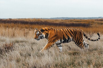 Fototapeta premium Majestic Tiger Roaming Through the Grasslands