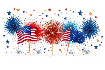 4th of July, Independence day - greeting design with USA patriotic colors firework burst rays. july, freedom, red, flag, patriotism, illustration, day, blue, design, background, event, poster,