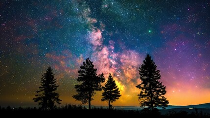 Fototapeta premium Colorful milkyway galaxy night stars landscape