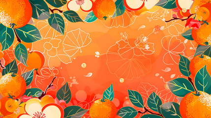 Mandarin Oranges and Auspicious Fruits Backgroun Chinese New Year illustration Vector
