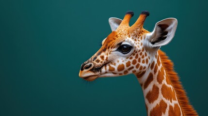 Obraz premium A close-up portrait of a giraffe against a solid background.