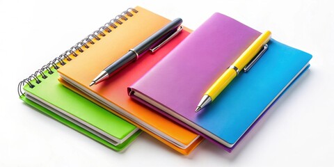 Colorful notebooks with pen on white background, colorful, notebooks, pen, writing, stationery, vibrant