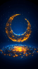 Naklejka premium Abstract Background Illustration - Crescent Moon, Night Sky, Stars, Plexus