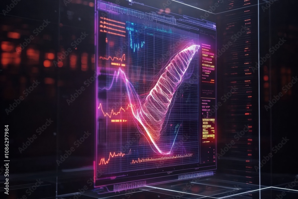 Poster A vibrant digital display shows intricate patterns of DNA data analysis in a futuristic lab setting, emphasizing genetic research. Generative AI