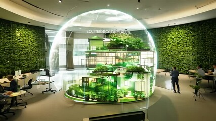 Eco-Friendly Housing Development Showcase:  A Sustainable Architectural Model in a Modern Office - Powered by Adobe