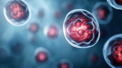 A vibrant depiction of scientifically rendered cells, showcasing intricate structures and a glowing ambiance, representing life at a microscopic level.