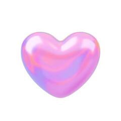 Holographic vector heart. Hologram pink love element for wedding, Valentines Day, love concept. Heart 3d shape romantic symbol. Realistic pink chrome heart icon isolated on white