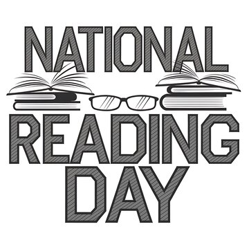 National Reading Day graphic design with books and glasses