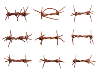Barbed wire variations for design projects. transparent background