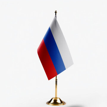 bandera rusia en mastil sobre fondo blanco, mockup