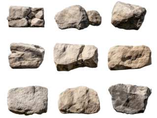 Collection of various natural rocks. transparent background
