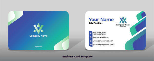 Business card name person profile contact with blue cyan gradient background and white gradient shape in corner