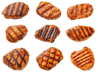 Delicious grilled meat pieces on white background. transparent background