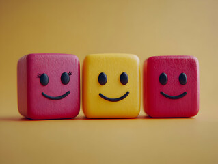 3D Illustration of Happy Cubes Smiling Faces