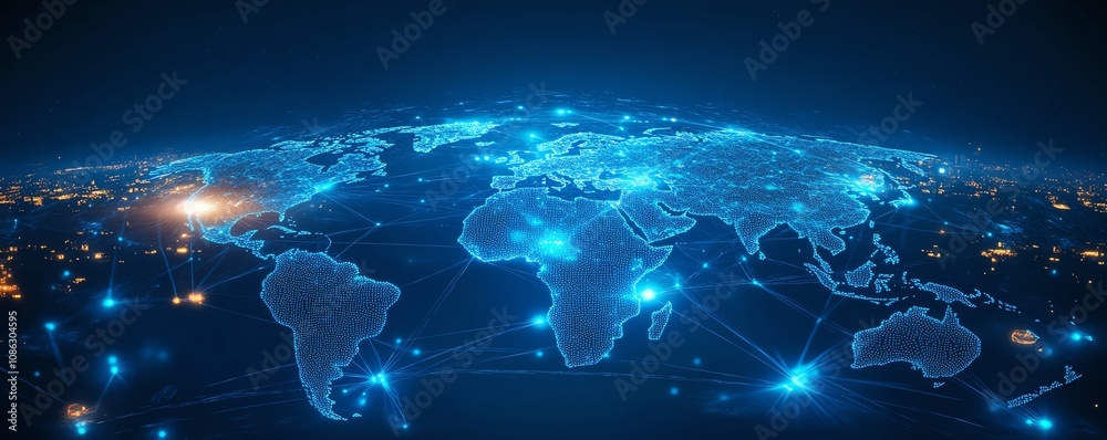 Aufkleber hightech global network representation, people connected by digital pathways, futuristic aiinspired 