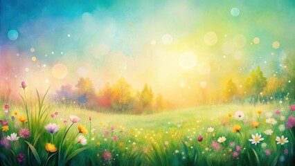 Obraz premium Beautiful gradient watercolor background similar to a spring field, abstract Easter theme, spring, field, gradient
