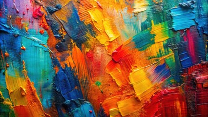 Closeup view of modern abstract painting with beautiful brushwork texture, pattern, and colors, abstract, art, painting