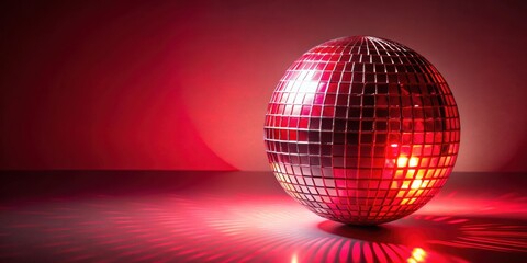 Obraz premium Red disco ball reflecting light on isolated background, disco ball, red, shiny, mirror ball, party, nightlife