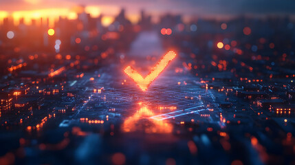 Fototapeta premium 3D Illustration - Cityscape Success Checkmark