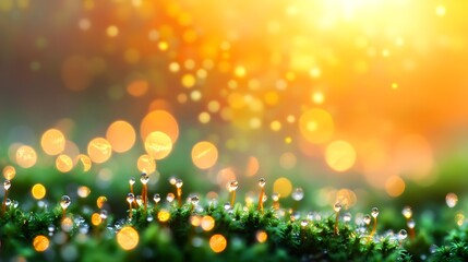 Dew Drops On Moss With Bokeh
