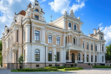 Obraz premium An impressive neoclassical mansion with ornate details and a grand entrance.