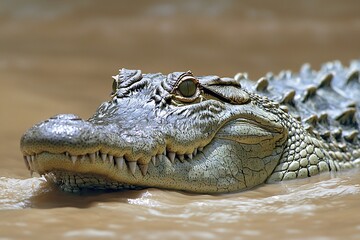 Obraz premium Close-up of a Crocodile Gliding Through Water