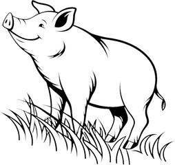 Obraz premium Adorable black stencil pig clipart perfect for festive holiday and winter designs.