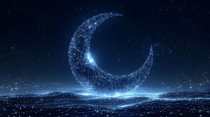 Fototapeta premium 3D Illustration - Crescent Moon, Stars, and Night Sky