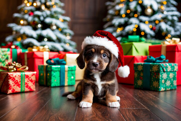 Adorable Puppy Posing for Christmas Card