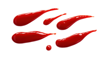 Vibrant red paint drops creatively arranged. transparent background