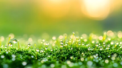 Obraz premium Dewdrops on Green Moss