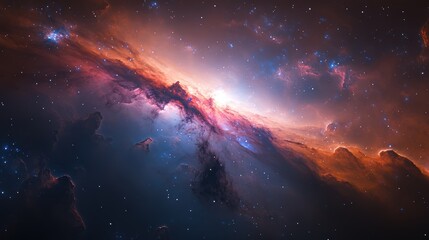 Fototapeta premium A stunning cosmic scene featuring vibrant colors, stars, and nebulas, showcasing the beauty of the universe and its vastness.