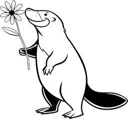 Obraz premium Adorable black stencil platypus clipart ideal for festive holiday and winter designs. 