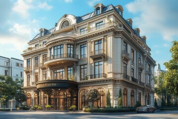 Elegant, ornate, and grand building with a classic European design.