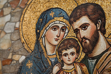 A detailed mosaic depicting the holy family, crafted with ancient elegance. © Infinity Lens