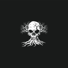 Fototapeta premium Skull tree horror logo design vector vintage