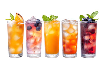 Summer coctails set isolated on white, png
