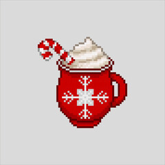Obraz premium Christmas chocolate in a red cup, pixel art drink 