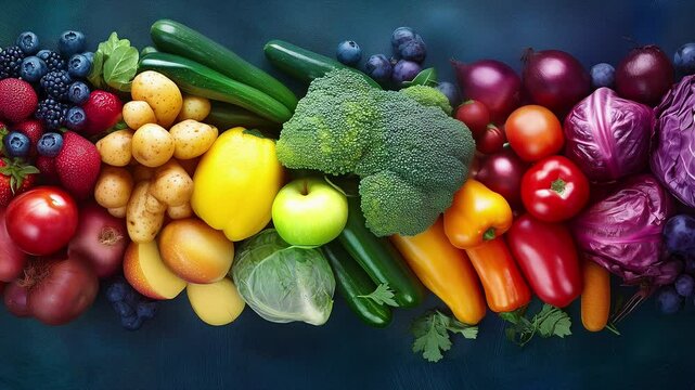 新鮮な野菜と果物が豊富に並ぶイメージビデオ