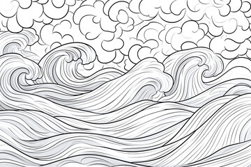 Fototapeta premium Coloring page of wave interference patterns with subtle gradients, expertly enhanced rhythm and flow line art suitable for coloring book.