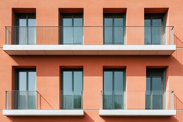 Fototapeta premium Modern apartment building facade with balconies and windows.