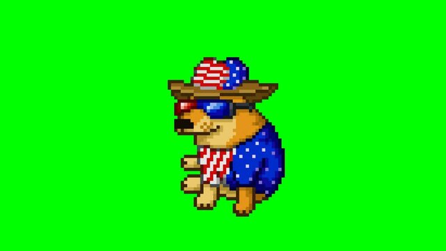 Patriotism American dog, pixel art meme animation 