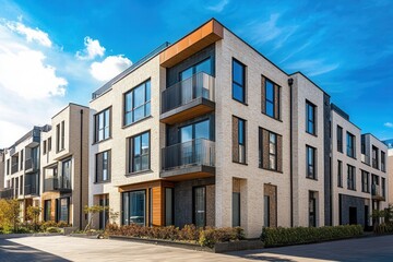 Obraz premium Modern apartment building with large windows and balconies.