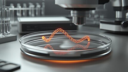 Microscope displaying intricate genetic modification process, symbolizing advanced scientific research and potential for biotechnology breakthroughs.