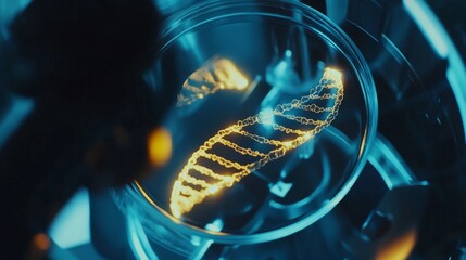 Microscope displaying intricate genetic modification process, symbolizing advanced scientific research and potential for biotechnology breakthroughs.