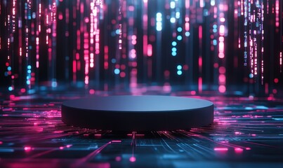 Neon Lights Showcase a Futuristic Display Platform with a Glow-Up Effect