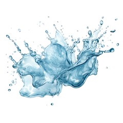 Water splash illustration with a lot of droplets, clear transparent ice cold water on a white background.