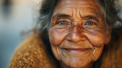 Serenity in Wrinkles: Close-Up of Elderly Homeless Woman Bathed in Soft Morning Light