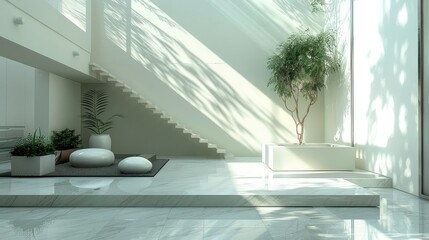 Light-filled contemporary atrium with minimalist decor